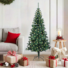 vidaXL Artificial Pre-lit Christmas Tree Green 150 cm PVC and Metal 1