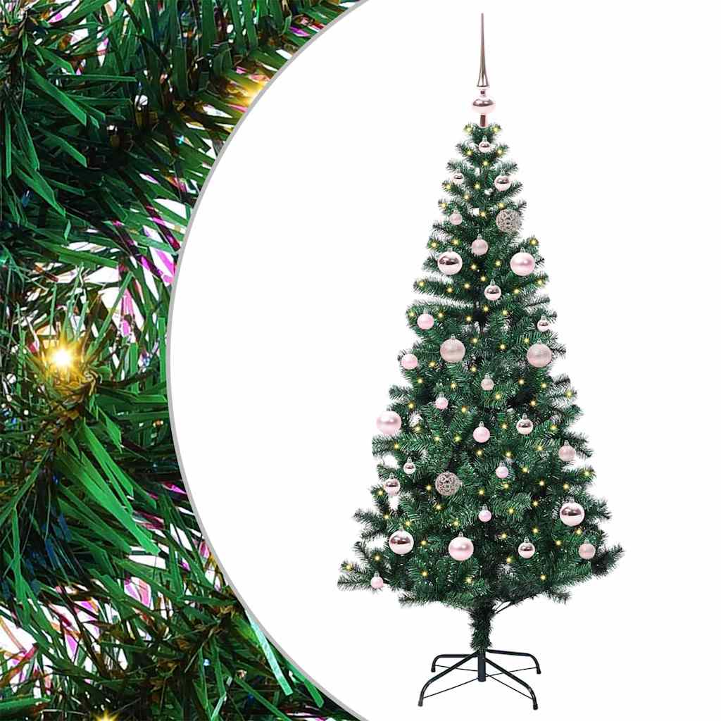 vidaXL Artificial Pre-lit Christmas Tree Green 150 cm PVC and Metal 1