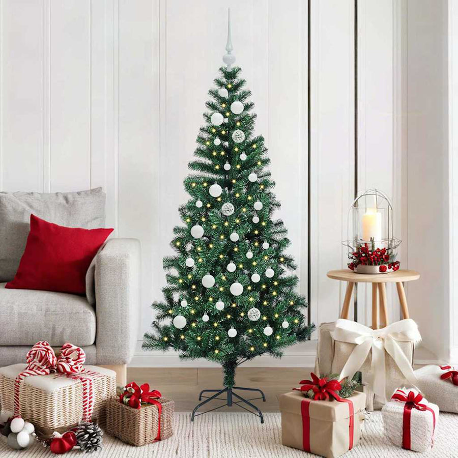 vidaXL Artificial Pre-lit Christmas Tree Green 150 cm PVC and Metal 1