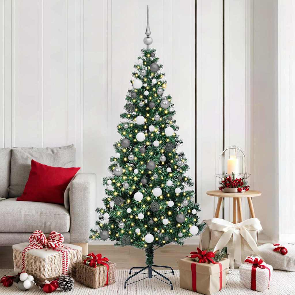 vidaXL Artificial Pre-lit Christmas Tree Green PVC and Metal 180 cm