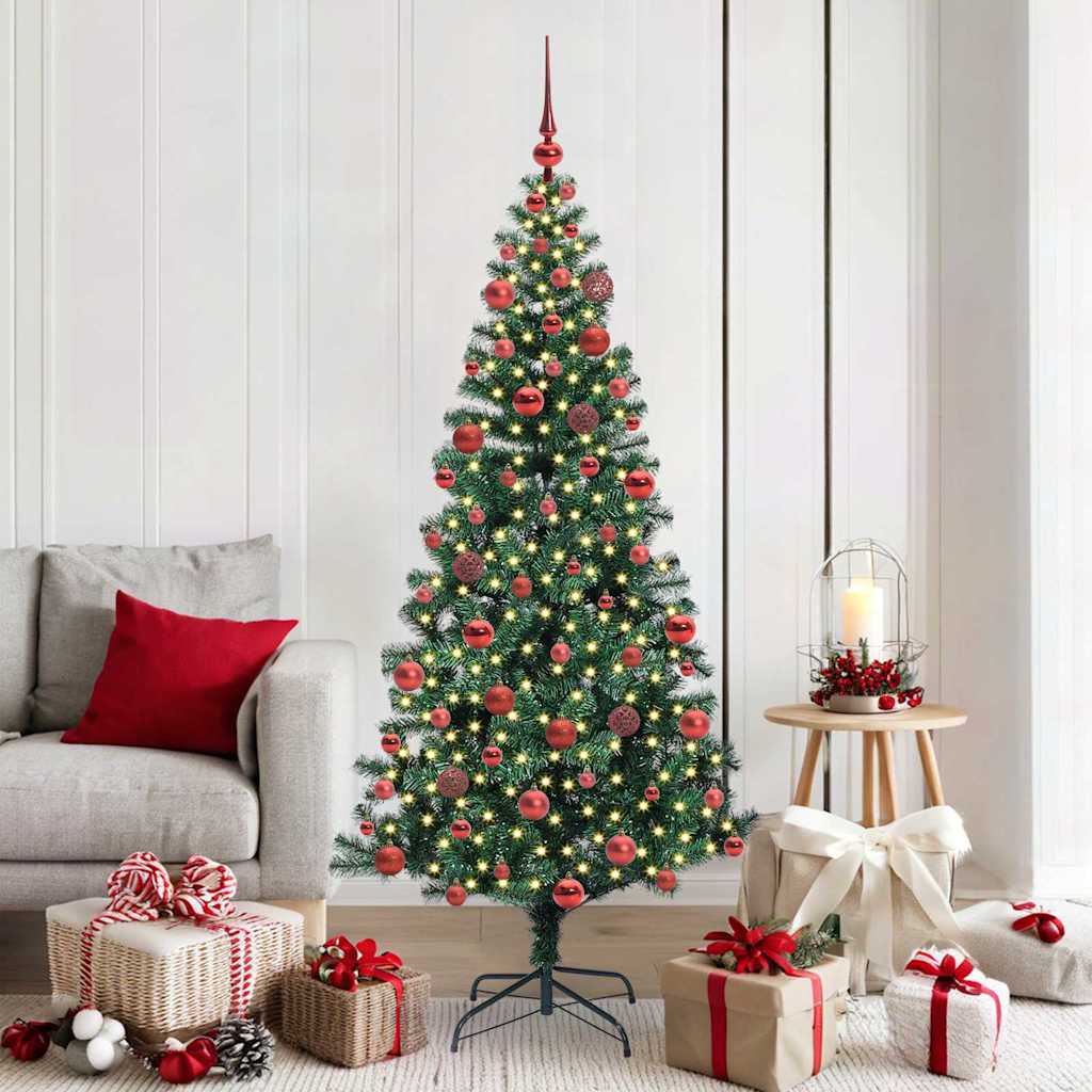 vidaXL Artificial Pre-lit Christmas Tree Green PVC and Metal 180 cm