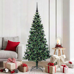 Artificial Pre-lit Christmas Tree Green PVC and Metal 180 cm with leds &black balls