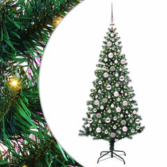 Artificial Pre-lit Christmas Tree Green PVC and Metal 180 cm with leds &pink balls