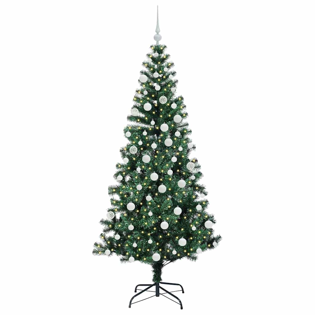 Artificial Pre-lit Christmas Tree Green PVC and Metal 180 cm with leds &white balls