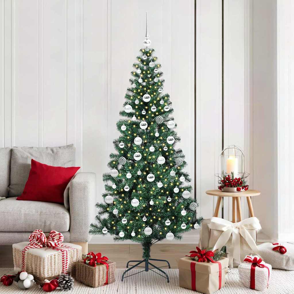 vidaXL Artificial Pre-lit Christmas Tree Green PVC and Metal 180 cm