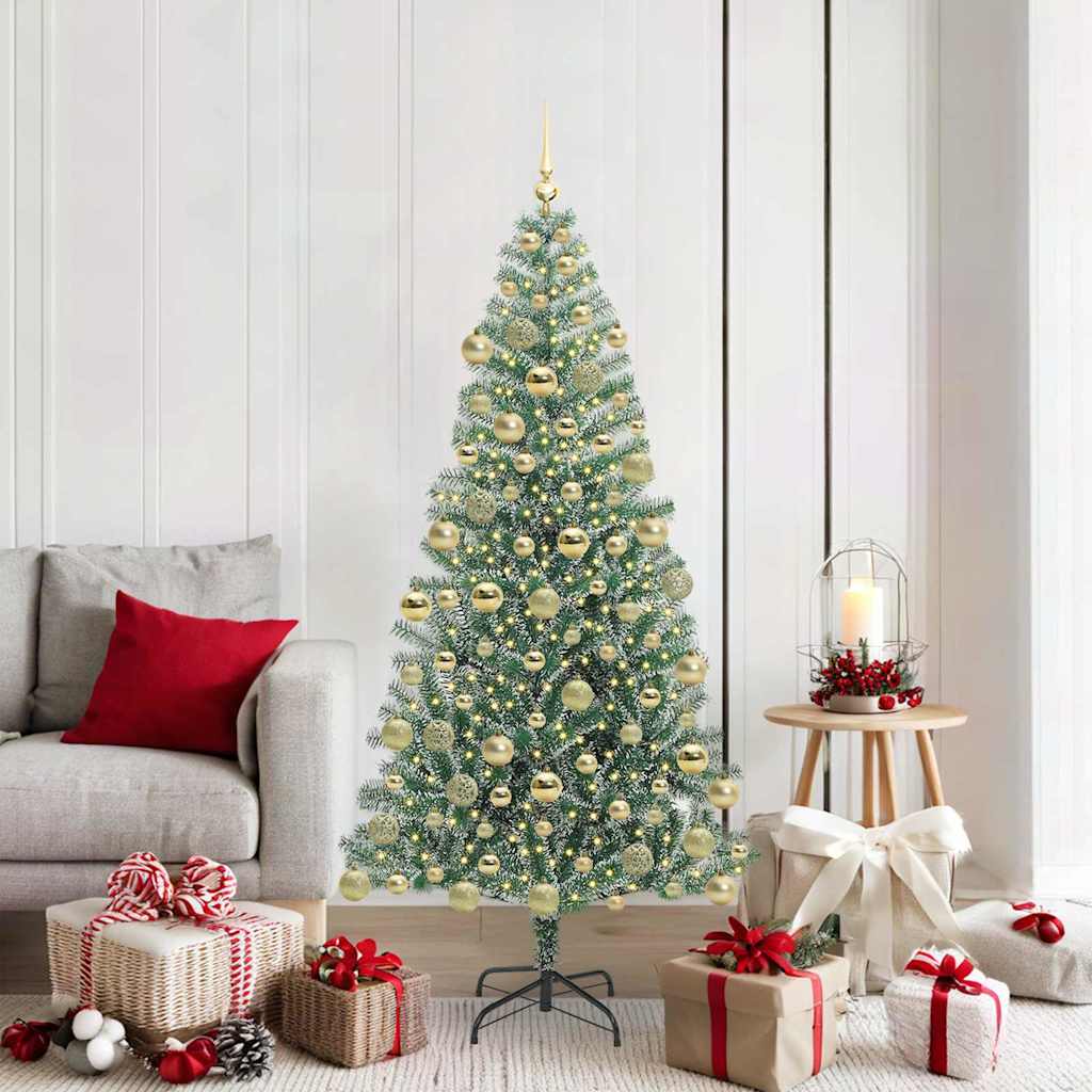 Artificial Christmas Tree Snow Flocked with LED Light 180 cm with LEDs&gold balls