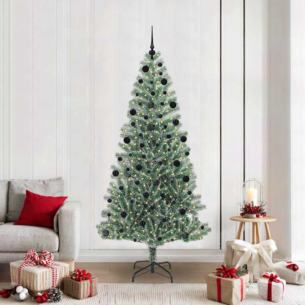 Artificial Christmas Tree Snow Flocked with LED Light 210 cm with LEDs&black balls