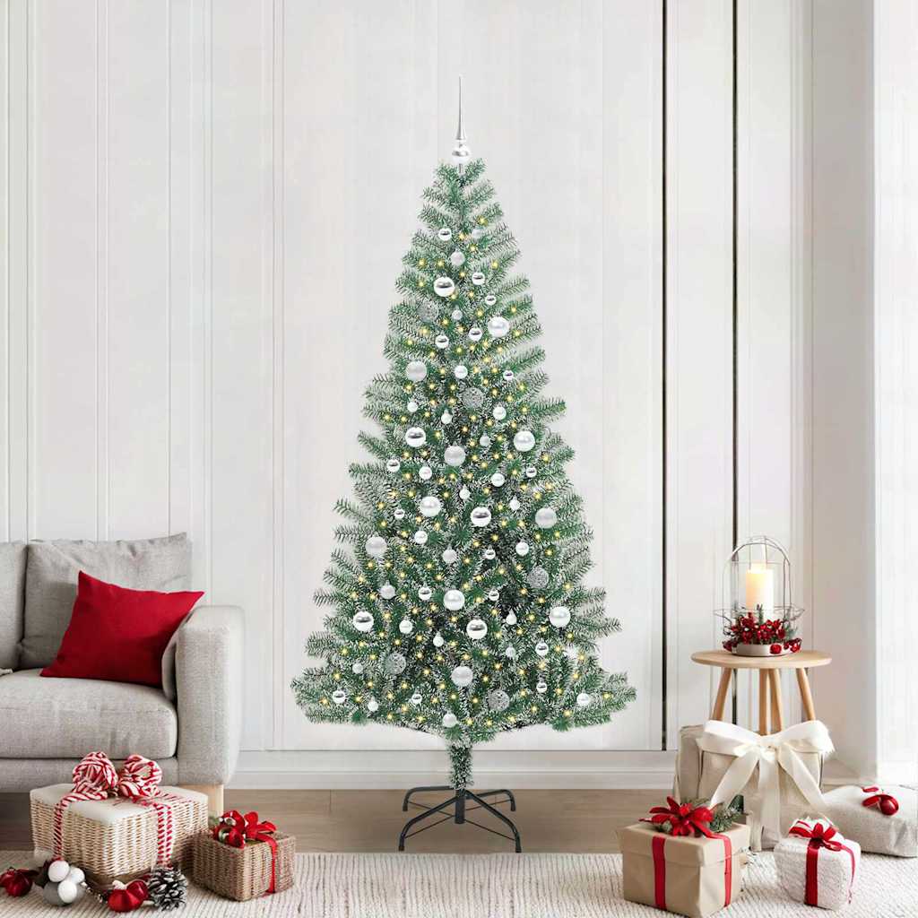 Artificial Christmas Tree Snow Flocked with LED Light 210 cm with LEDs&silver balls