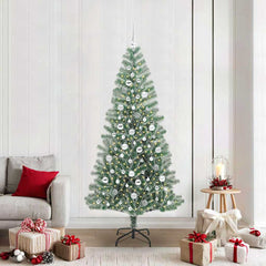 Artificial Christmas Tree Snow Flocked with LED Light 210 cm with LEDs&silver balls