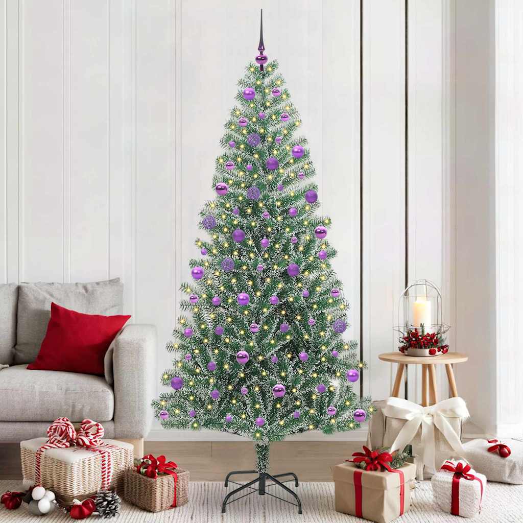 Artificial Christmas Tree Snow Flocked with LED Light 210 cm with LEDs&lilac balls