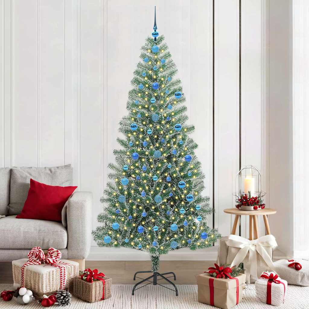 Artificial Christmas Tree Snow Flocked with LED Light 210 cm with LEDs&blue balls
