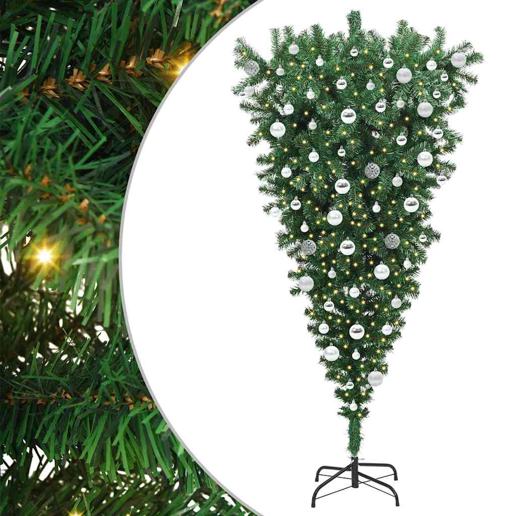 vidaXL Upside-down Artificial Pre-lit Christmas Tree with Ball Set PVC 2