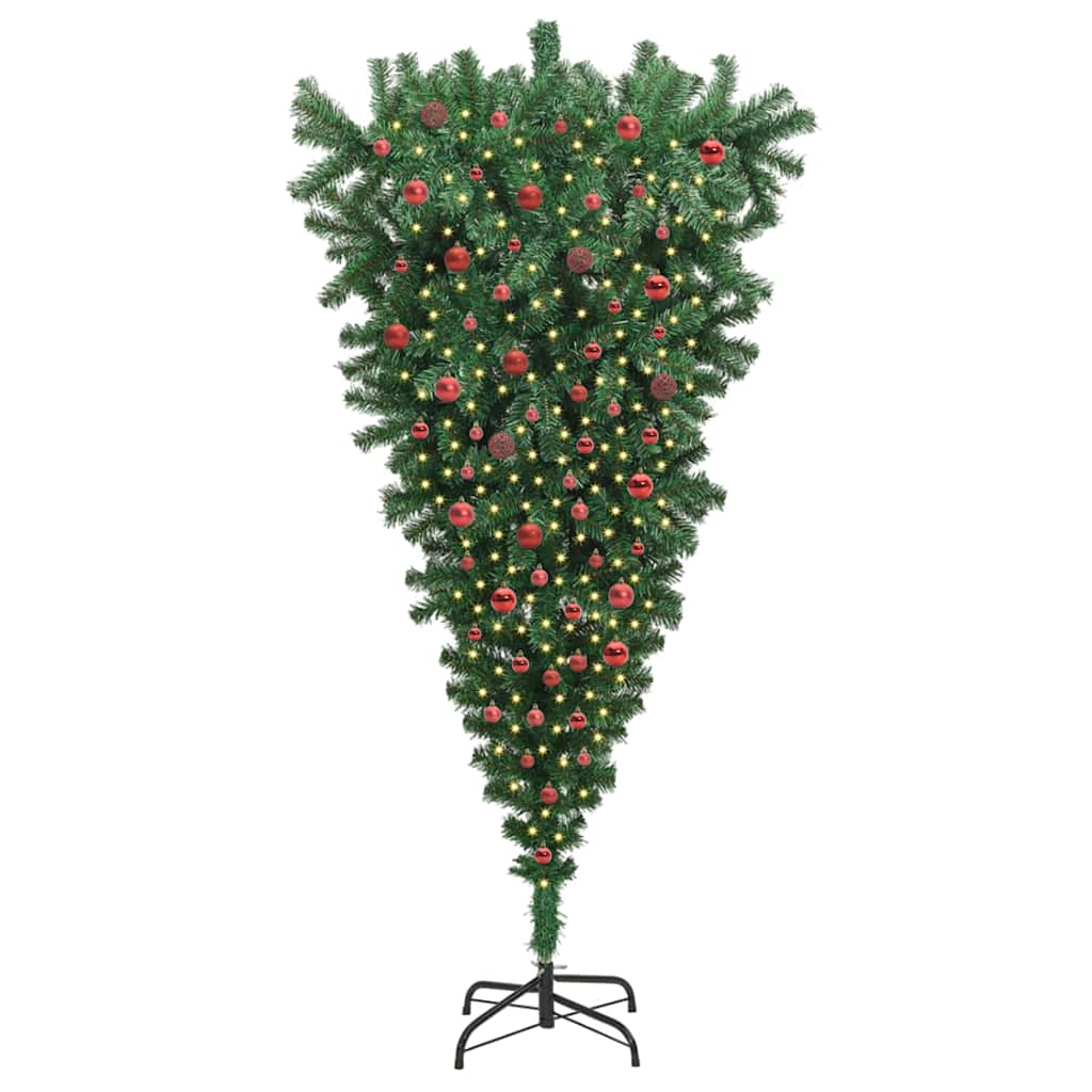 Upside-down Artificial Pre-lit Christmas Tree with Ball Set PVC Width 210 cm with 120 red balls