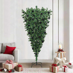 Upside-down Artificial Pre-lit Christmas Tree with Ball Set PVC Width 210 cm with 120 black balls