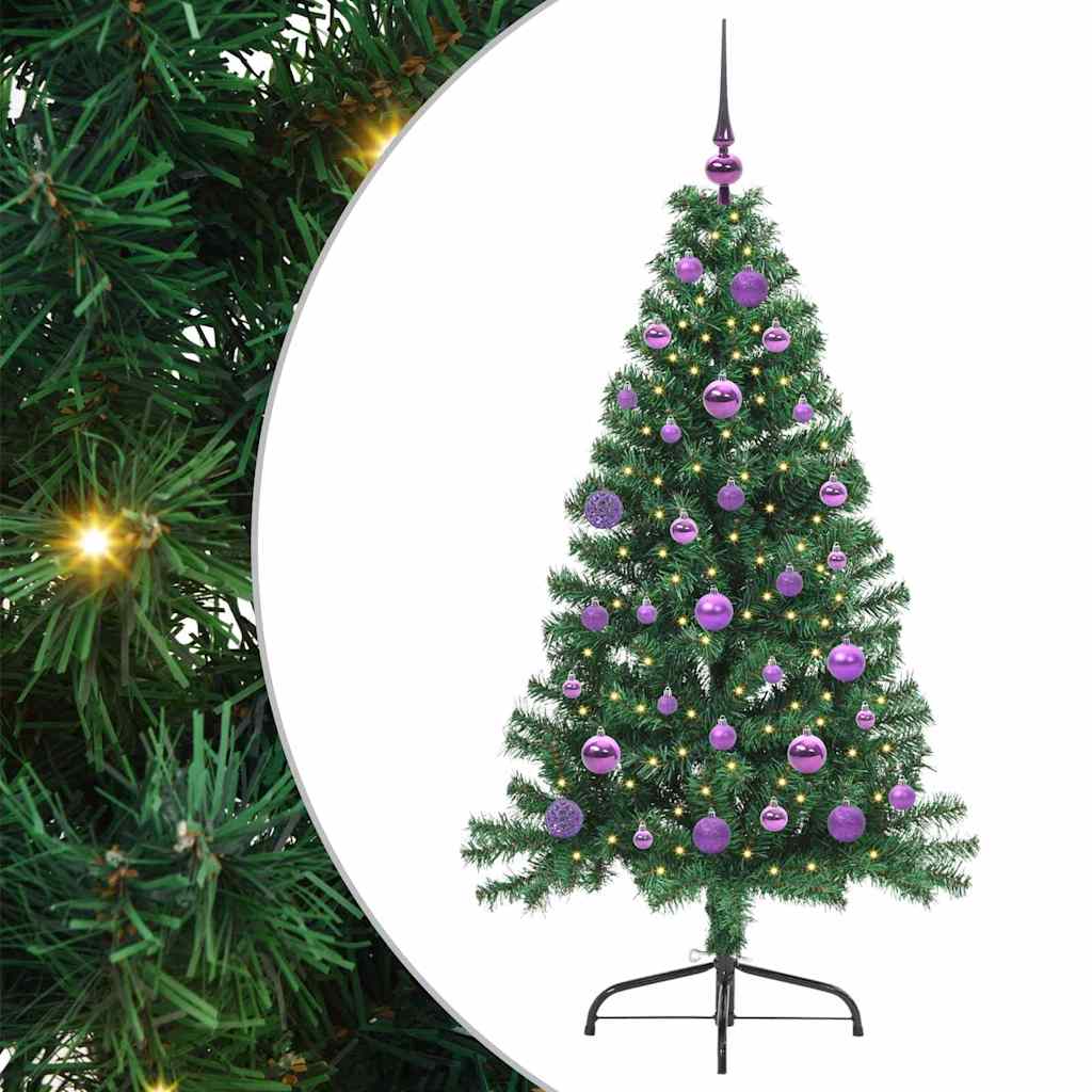 vidaXL Artificial Pre-lit Christmas Tree Green 150 cm PVC 2