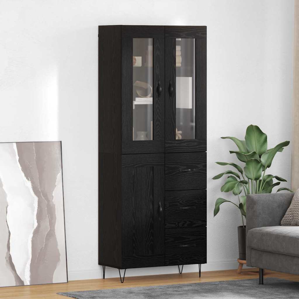 Highboard 69.5x34x180 cm Engineered Wood 1 Wood Door 3 Drawers Black oak
