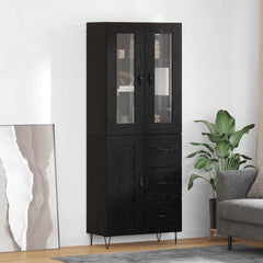 Highboard 69.5x34x180 cm Engineered Wood 1 Wood Door 3 Drawers Black oak