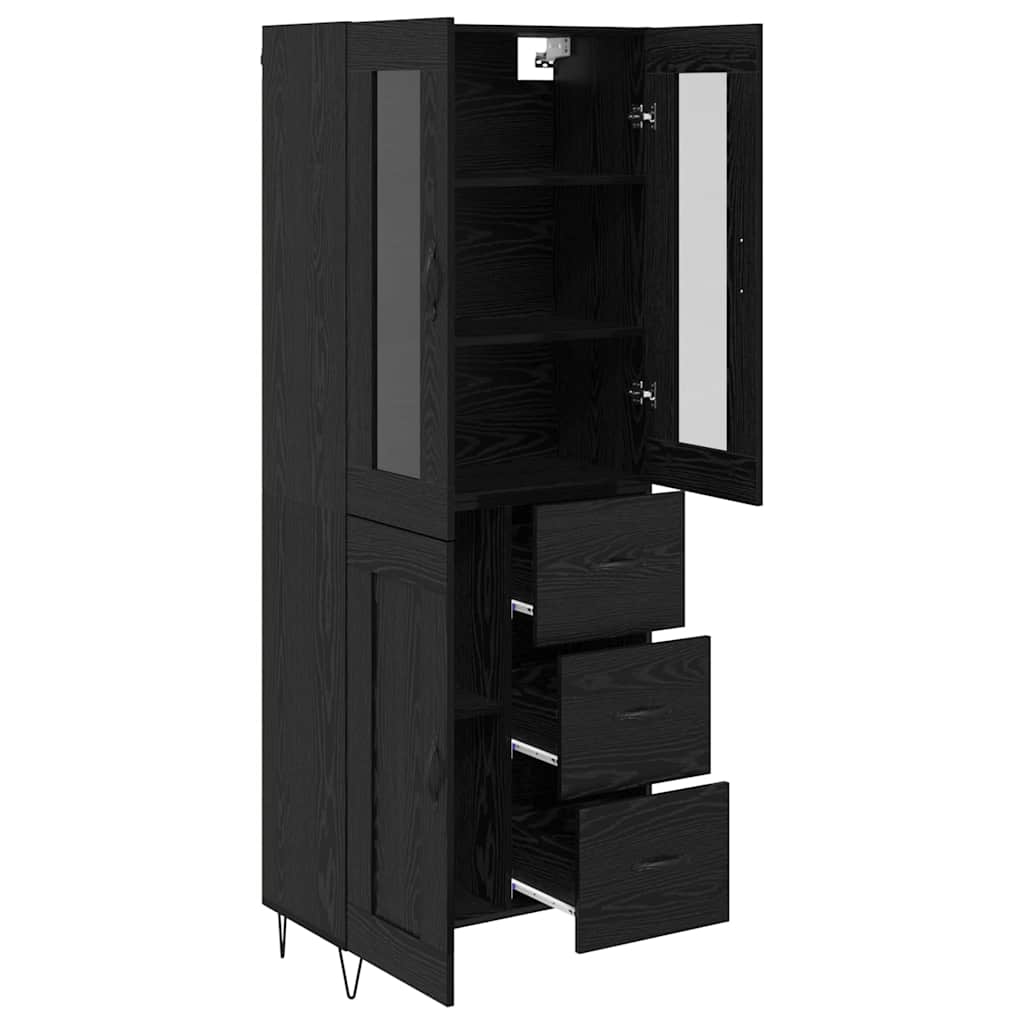 Highboard 69.5x34x180 cm Engineered Wood 1 Wood Door 3 Drawers Black oak