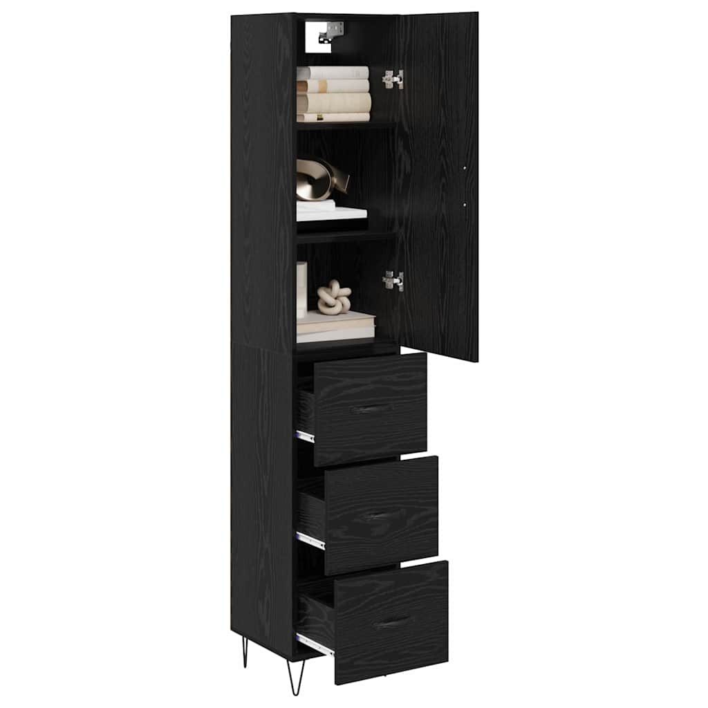 Highboard 34.5x34x180 cm Engineered Wood 3 Drawers Black oak