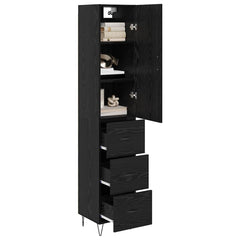 Highboard 34.5x34x180 cm Engineered Wood 3 Drawers Black oak