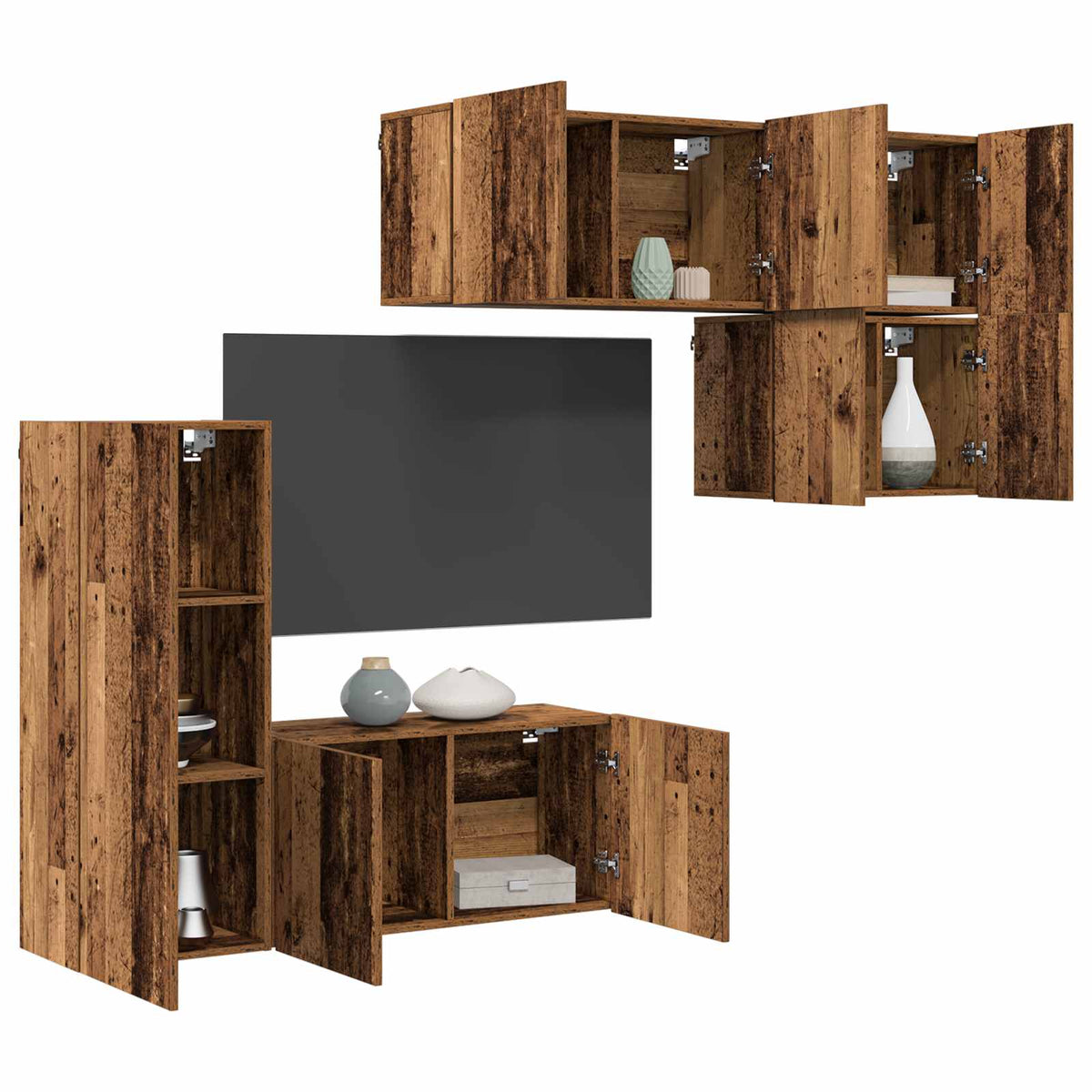 5 Piece TV Wall Units Engineered Wood Old wood