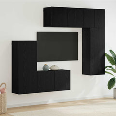5 Piece TV Wall Units Engineered Wood Black oak