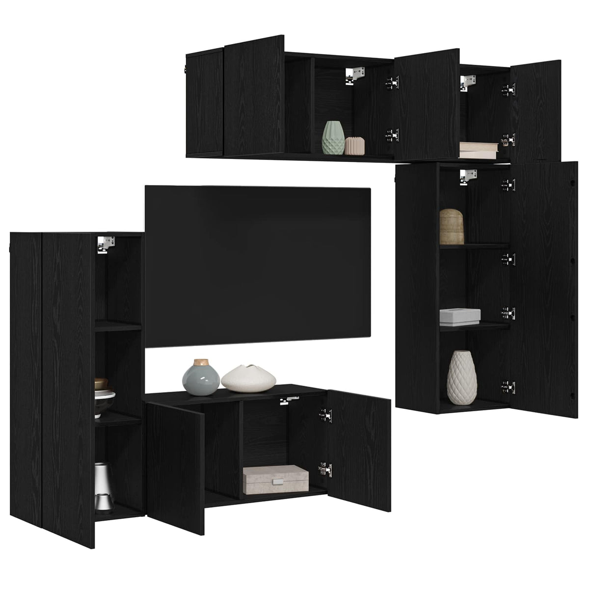 5 Piece TV Wall Units Engineered Wood Black oak