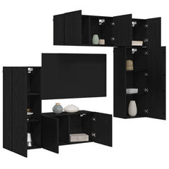 5 Piece TV Wall Units Engineered Wood Black oak