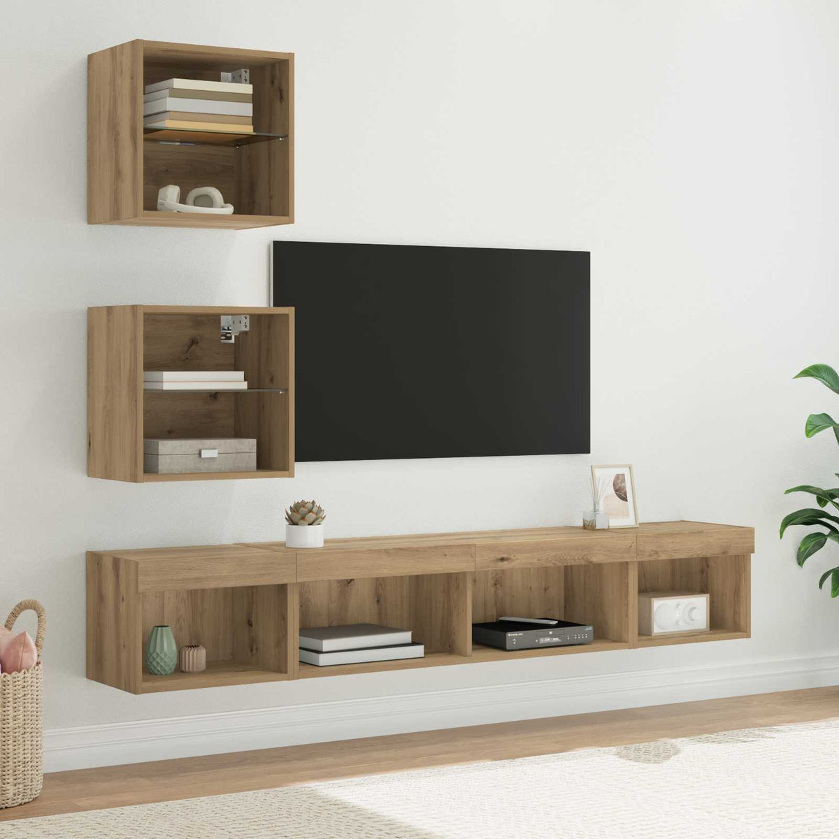 5 Piece TV Wall Units with LED Engineered Wood Artisan oak