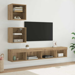 5 Piece TV Wall Units with LED Engineered Wood Artisan oak