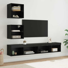 5 Piece TV Wall Units with LED Engineered Wood Black oak