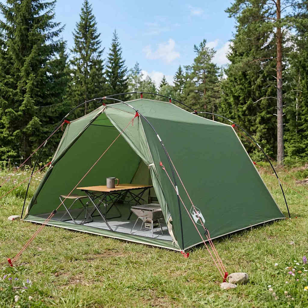 vidaXL Tunnel Tent 4-Person Green 185T Polyester with PU Coating 1