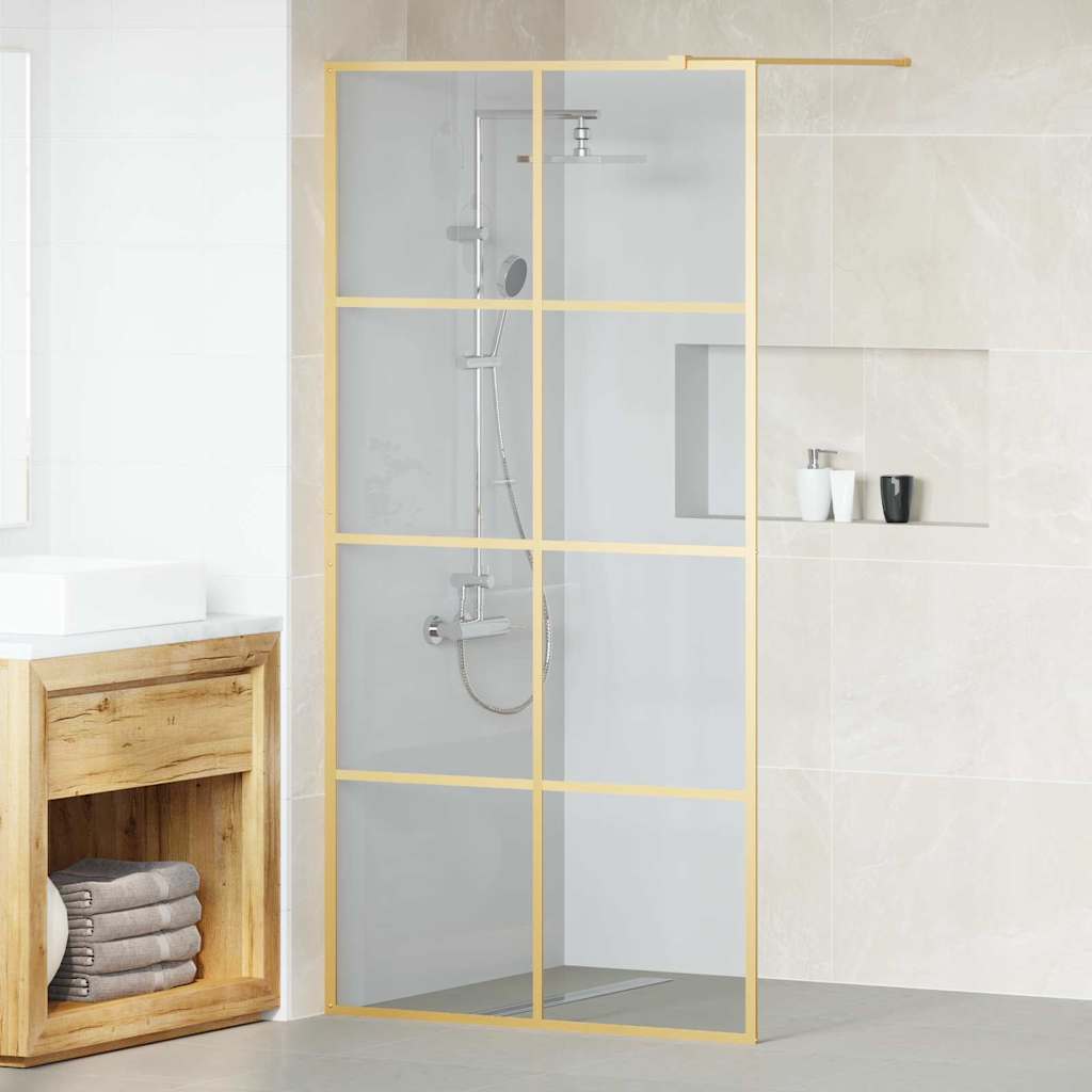 Walk-in Shower Wall Clear ESG Glass Transparent Gold 100 x 195 cm