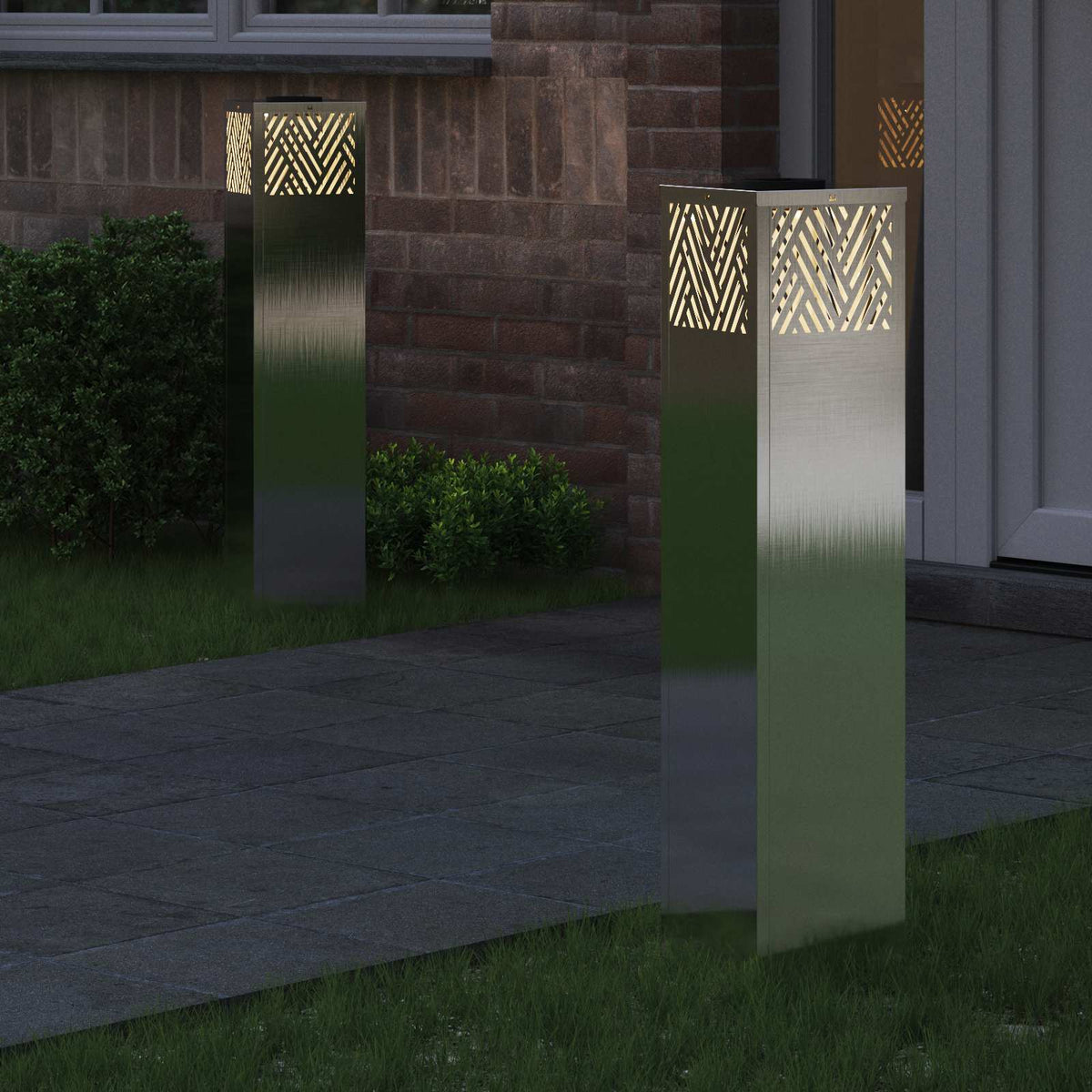 Solar LED Pathway Light 2 pcs Warm White Stainless steel 18 x 18 x 80 cm