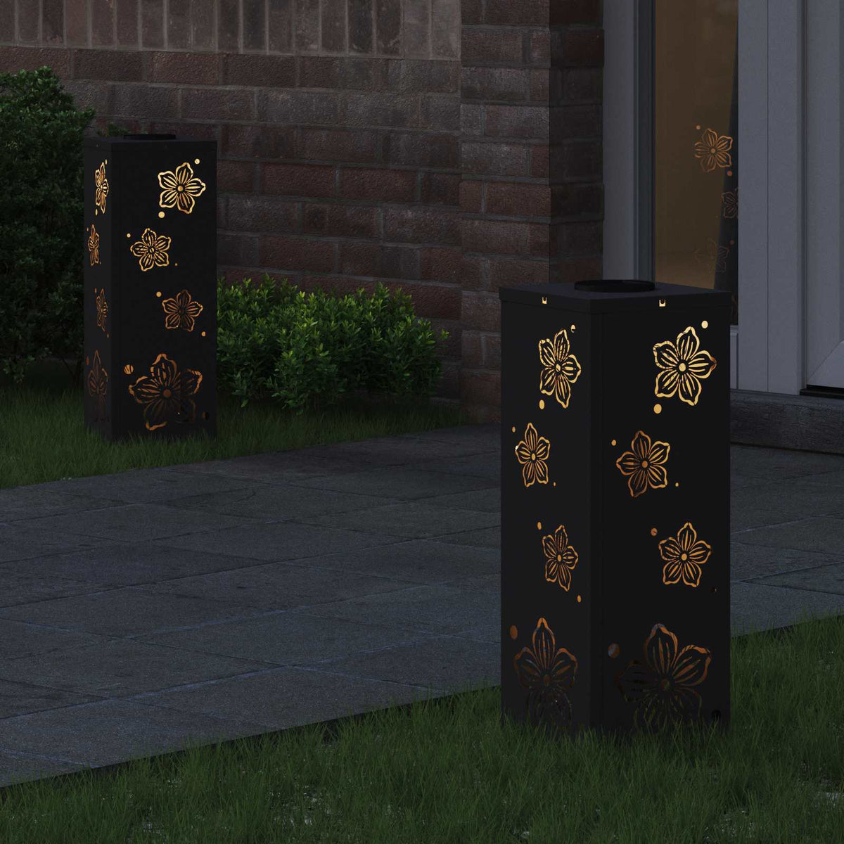 Solar LED Pathway Light 2 pcs Warm White 18 x 18 x 50 cm Five-petal blossom Black