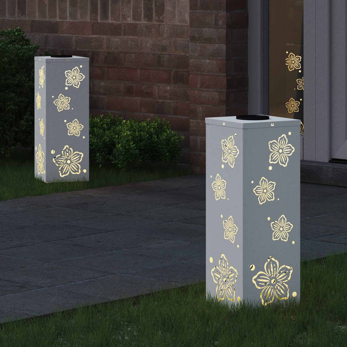 Solar LED Pathway Light 2 pcs Warm White 18 x 18 x 50 cm Five-petal blossom White