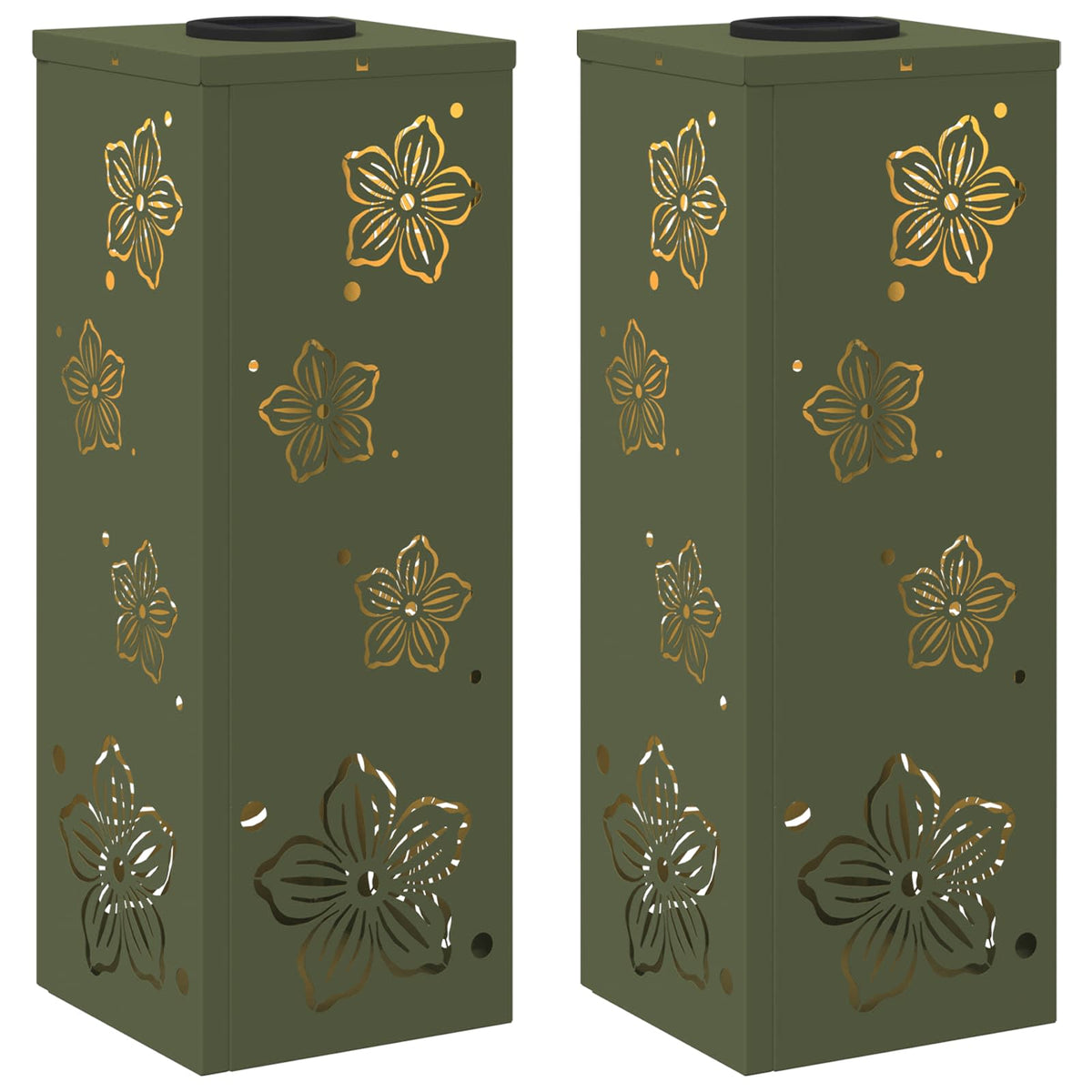 Solar LED Pathway Light 2 pcs Warm White 18 x 18 x 50 cm Five-petal blossom Olive green