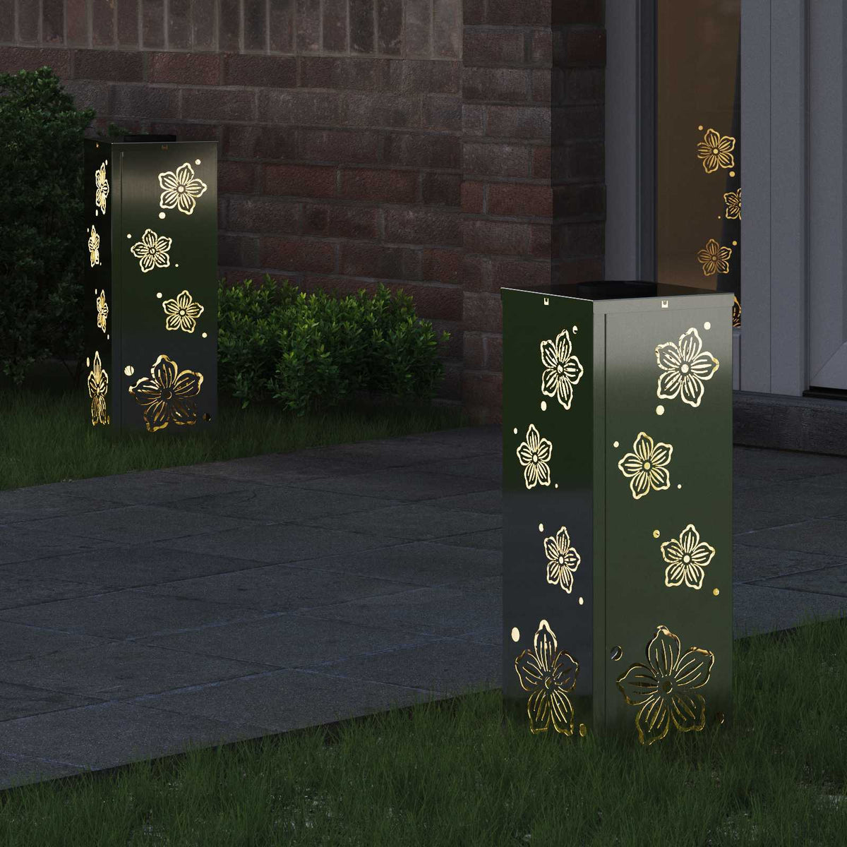 Solar LED Pathway Light 2 pcs Warm White 18 x 18 x 50 cm Five-petal blossom Galvanized steel