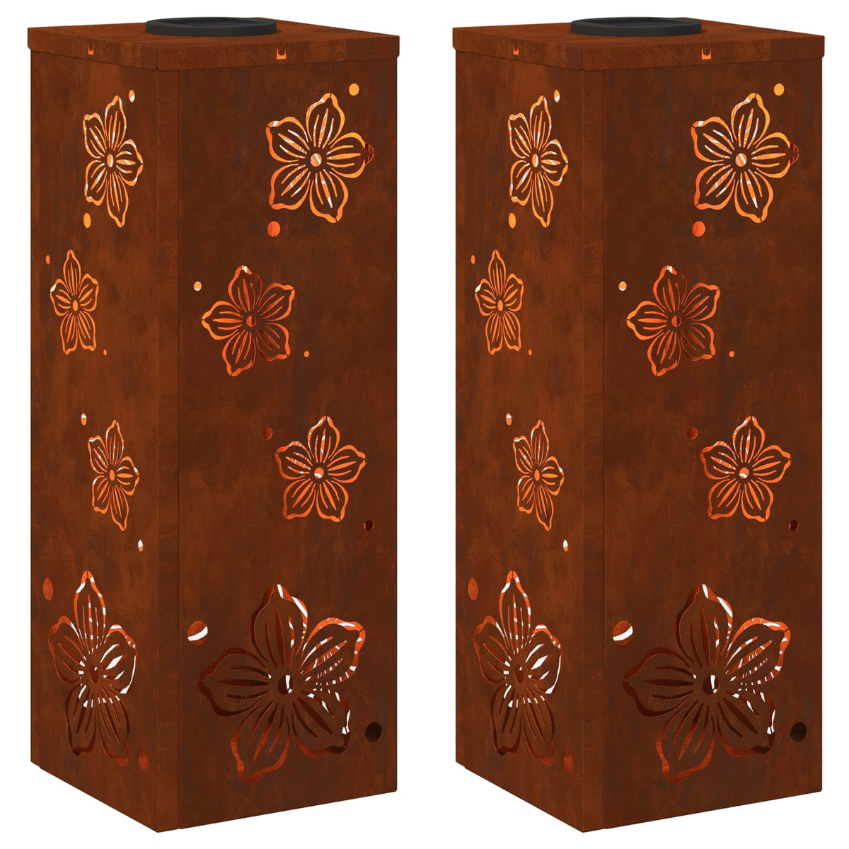 Solar LED Pathway Light 2 pcs Warm White 18 x 18 x 50 cm Five-petal blossom Weathering steel