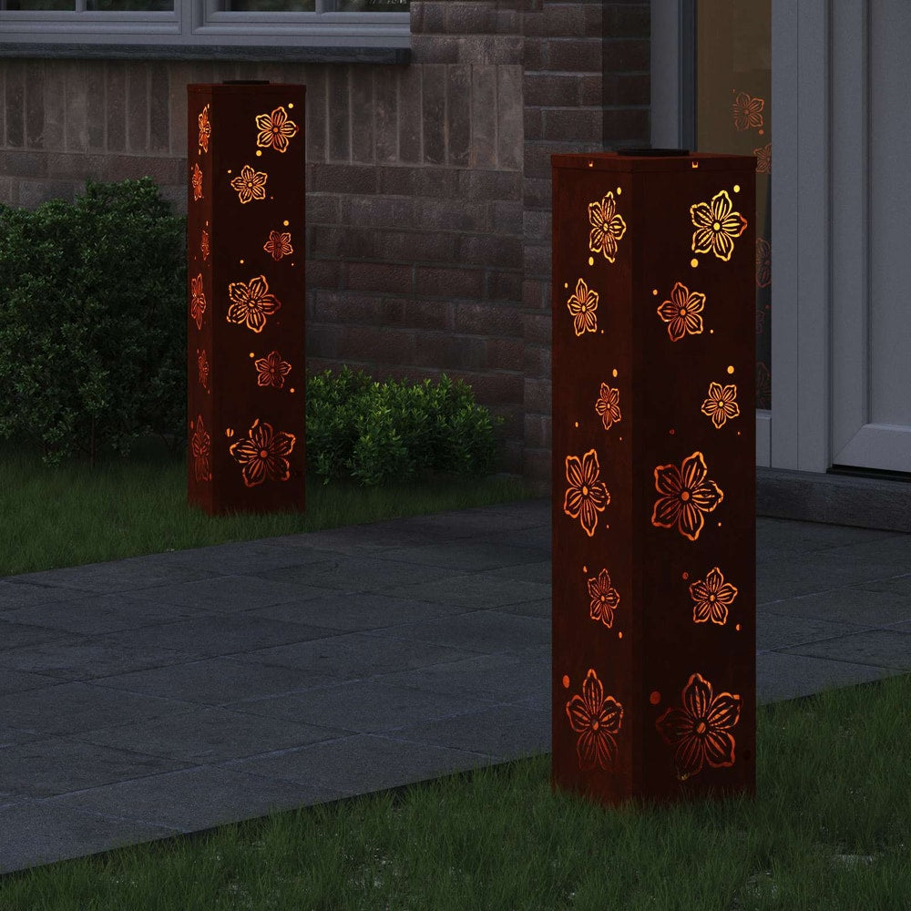 Solar LED Pathway Light 2 pcs Warm White 18 x 18 x 80 cm Five-petal Blossom Weathering steel