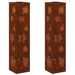 Solar LED Pathway Light 2 pcs Warm White 18 x 18 x 80 cm Five-petal Blossom Weathering steel