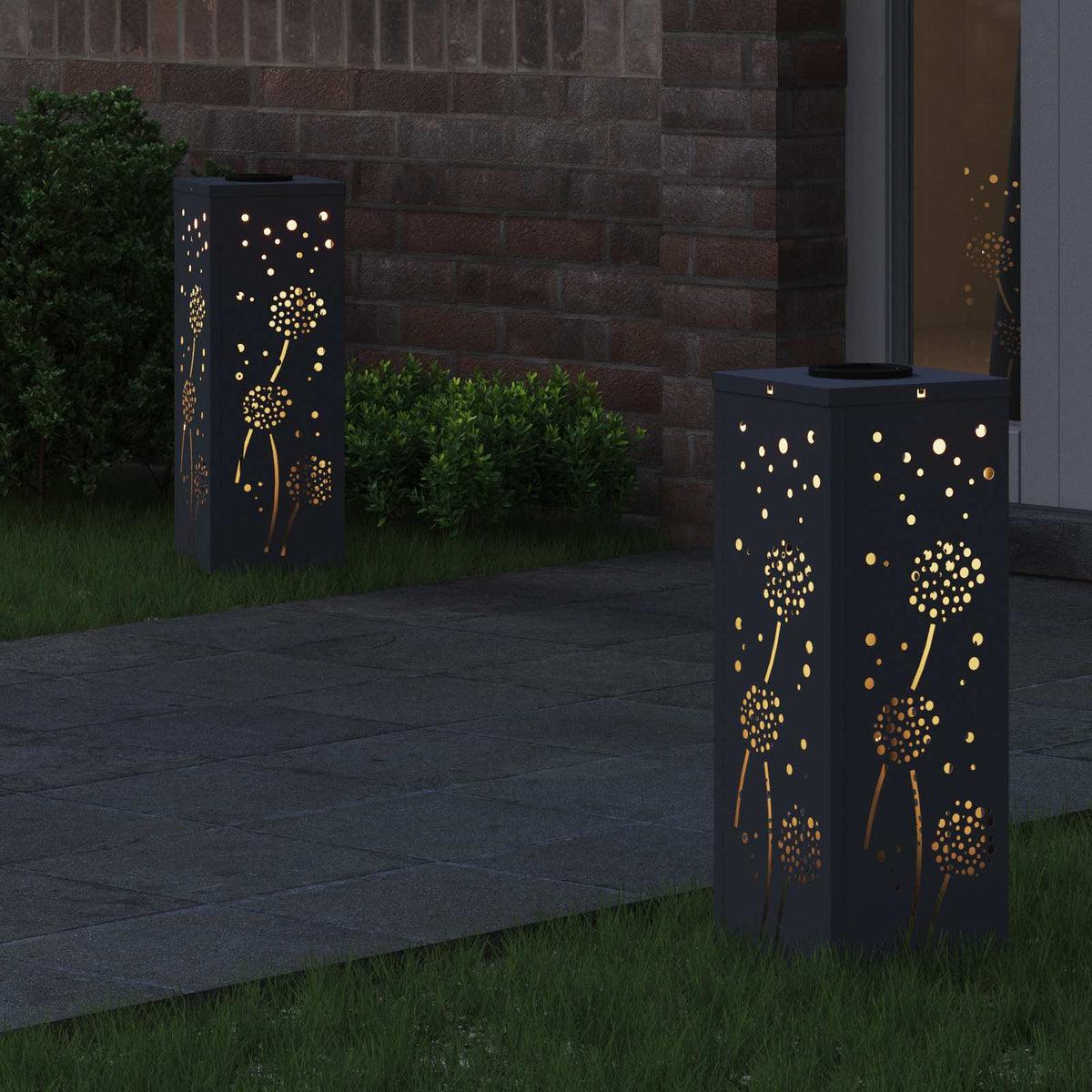 Solar LED Pathway Light 2 pcs Warm White 18 x 18 x 50 cm Dandelion pattern Anthracite