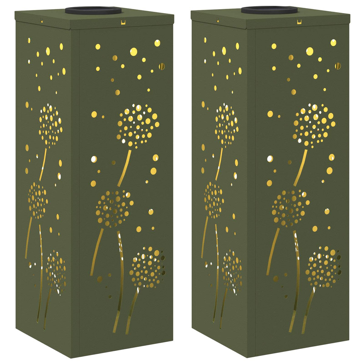 Solar LED Pathway Light 2 pcs Warm White 18 x 18 x 50 cm Dandelion pattern Olive green