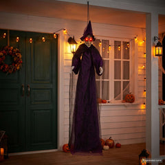 vidaXL Hanging Halloween Talking Witch SPOOKA Purple 216 x 125 cm 3