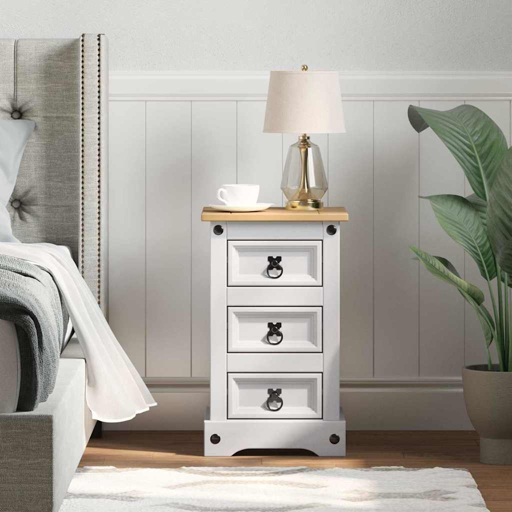 Bedside Cabinet "Corona" 35x32,5x58 cm Solid Wood Pine White