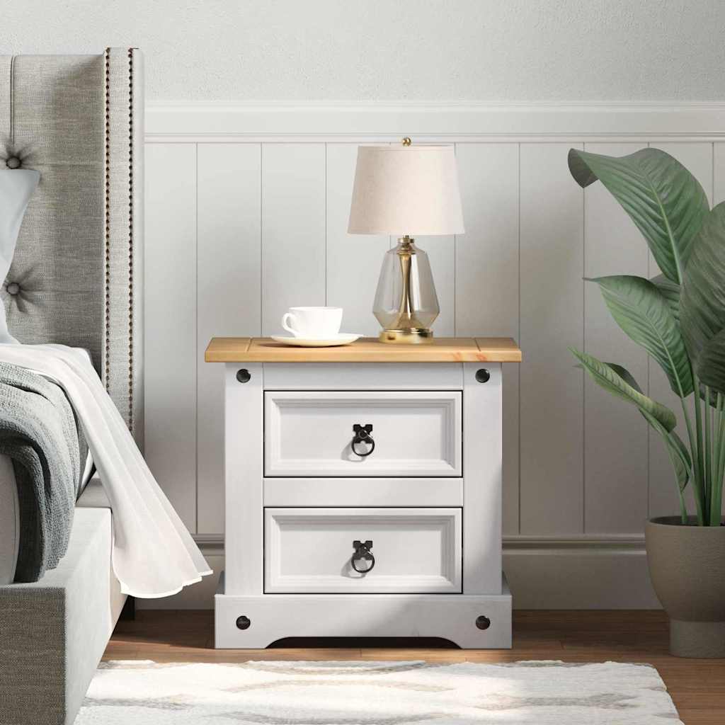 vidaXL Bedside Table Corona White 53 x 39 x 47 cm Solid Pine Wood 1