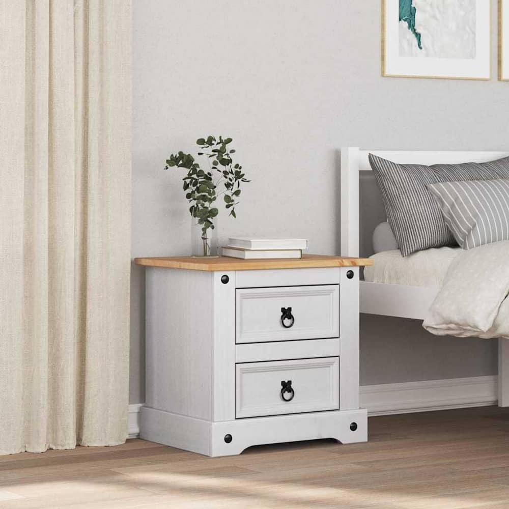 Bedside Cabinet "Corona" 53x39x47 cm Solid Wood Pine White