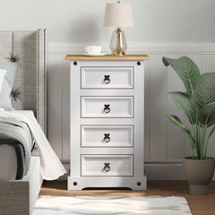 vidaXL Bedside Table Corona White 53 x 39 x 84 cm Solid Pine Wood 1