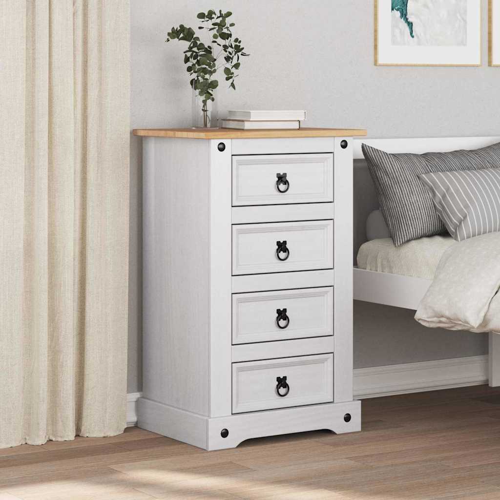 vidaXL Bedside Table Corona White 53 x 39 x 84 cm Solid Pine Wood 4