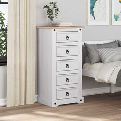 vidaXL Bedside Table Corona White 53 x 39 x 103 cm Solid Pine Wood 4